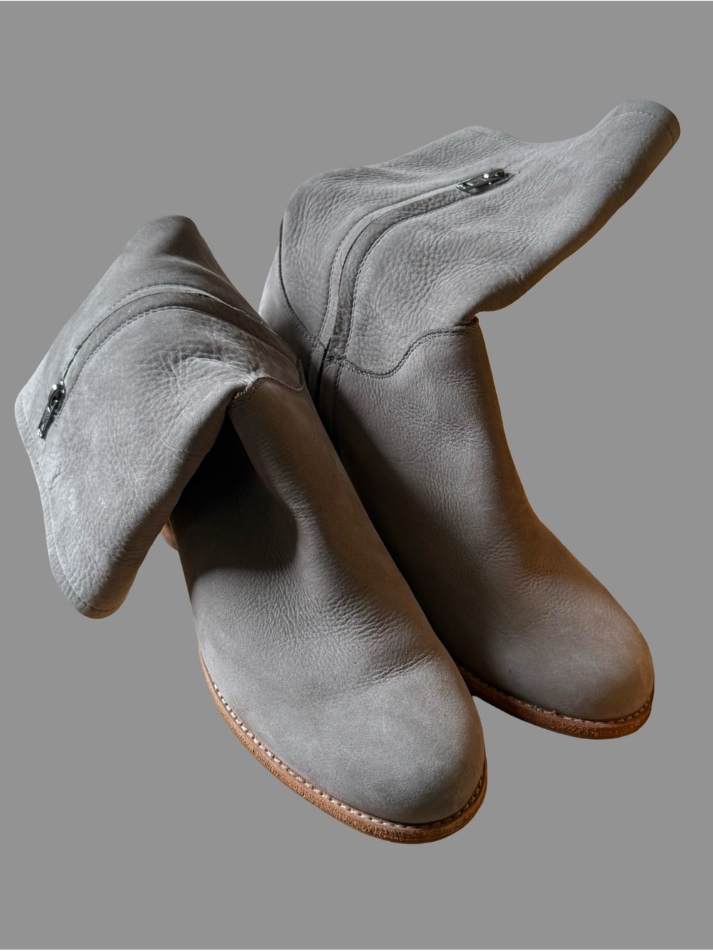FRYE Addie Mid Calf Light Gray Suede Boots US 10B ($398)